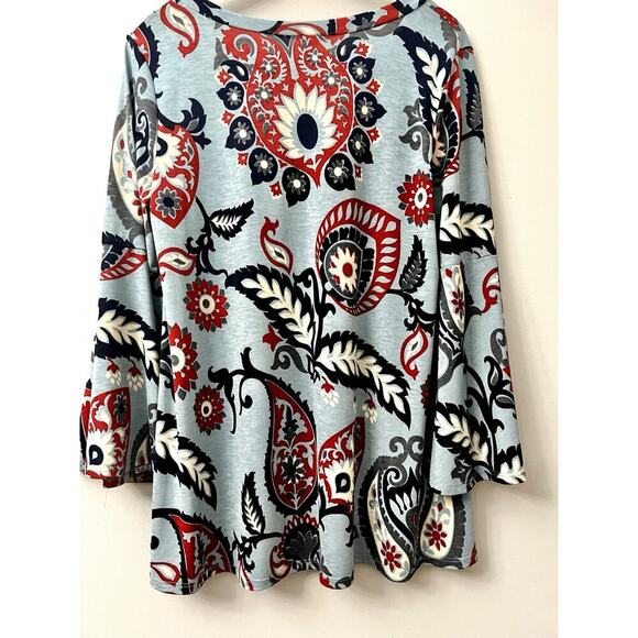 Honeyme Women's Sz S Boho Floral Paisley Print 3/4 Bell Sleeve Top Stretch Artsy - Picture 9 of 9